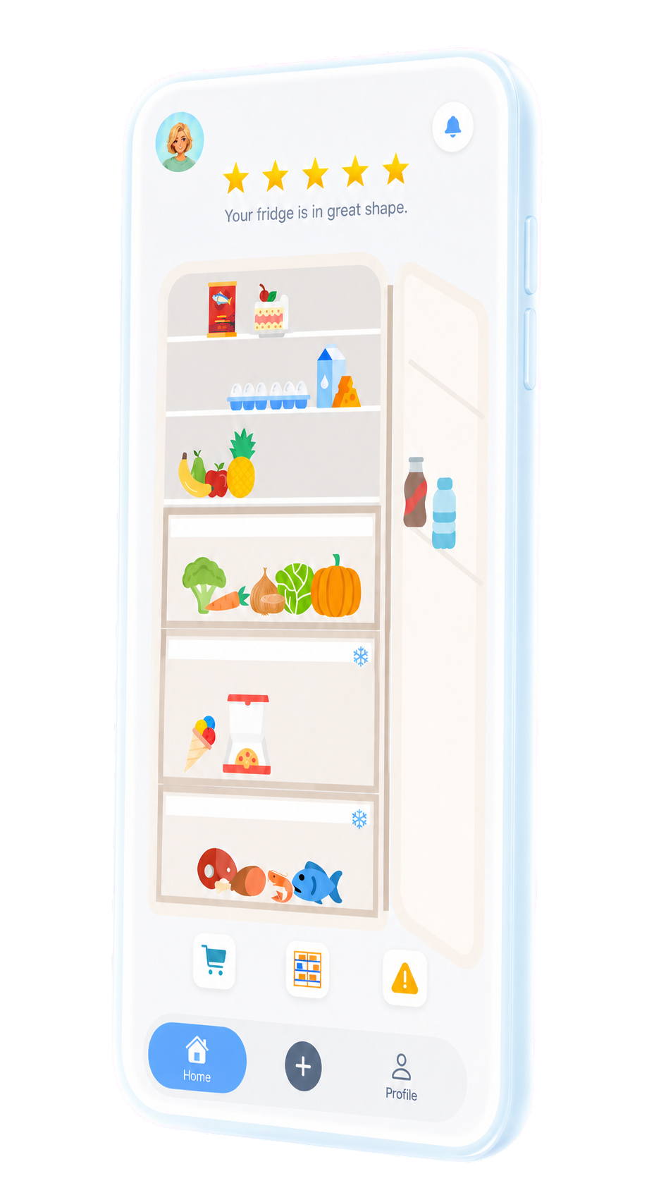 Frespace app showing a visual inventory of food inside a fridge